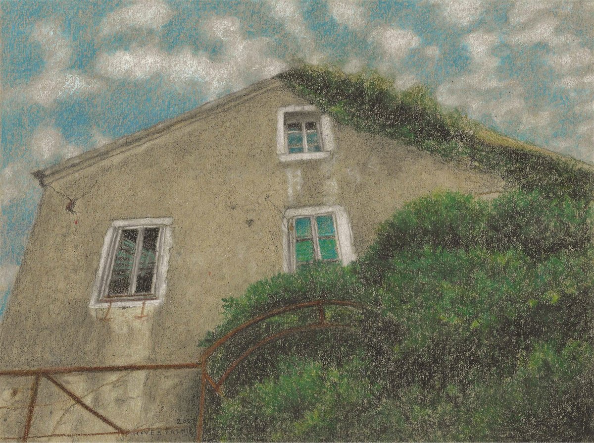 Photorealistic Cityscapes Pastel Drawing By Nives Palmic, 11 X 8", An Abandoned House, Original Artwork