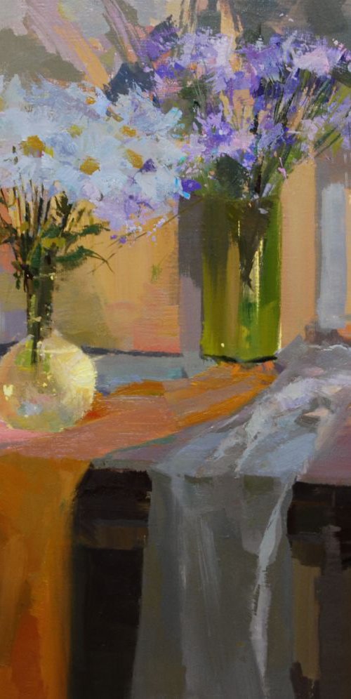 Large Still Life Painting,  " Daisies" (416ll15) by Yuri Pysar