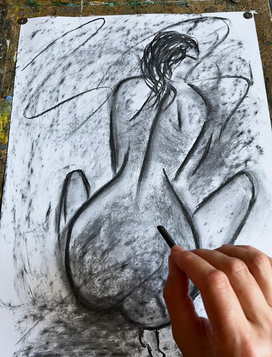 Woman Nude Charcoal Art