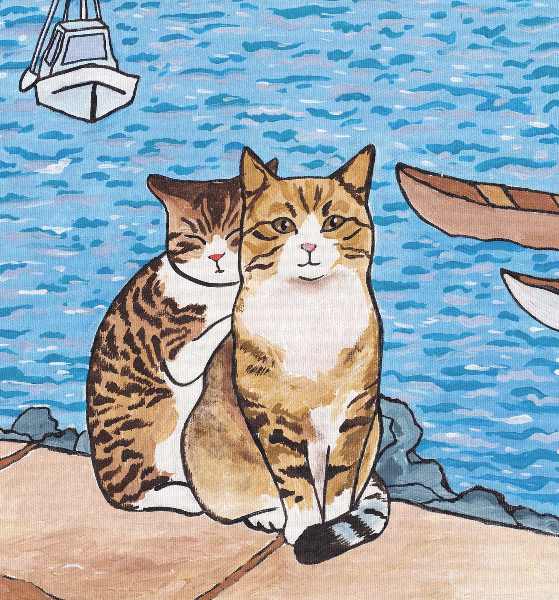 Kittens On The Marina Embankment  Maximalist Modern Matisse-Inspired Original Painting by Alexandra Dobreikin