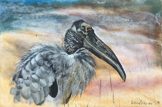 Wood Stork - oil painting