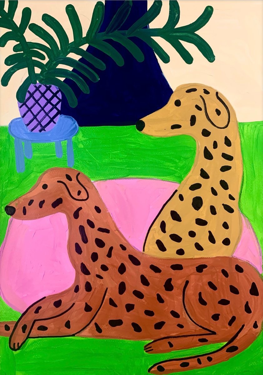 Urban And Pop Animal Acrylic Painting By Aurora Camaiani, 14 X 20, The Wait, Original Artwork