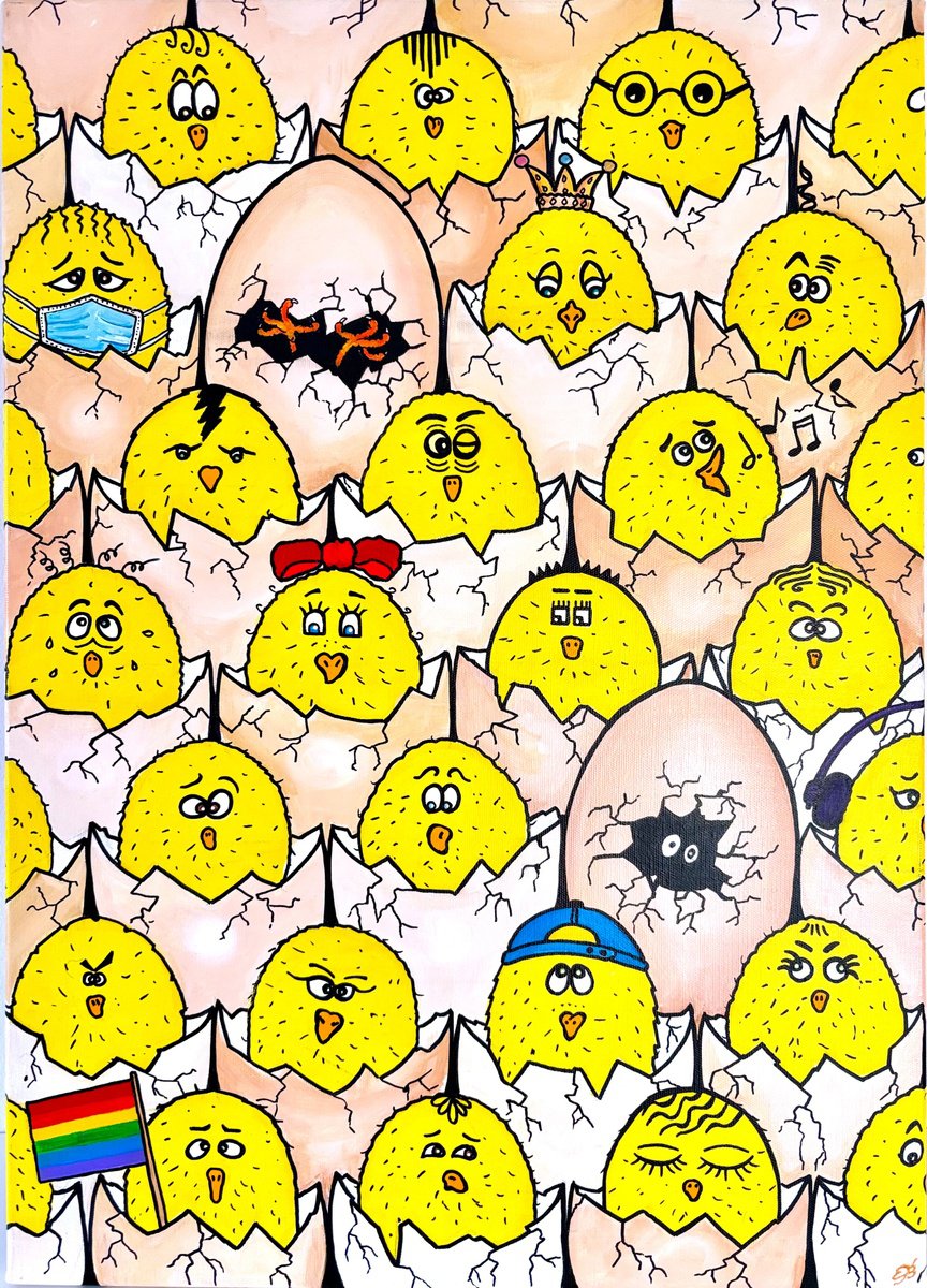 Illustrative Still Life Acrylic Painting By Lena Smirnova, 20 X 28", Hatching Time, Original Artwork