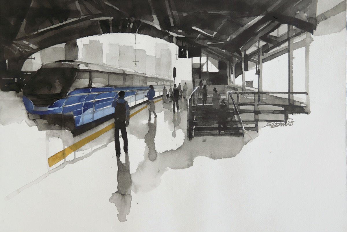 Impressionistic Cityscapes Watercolour By Prashant Prabhu, 22 X 15", Comfort Colours City Life, Original Artwork