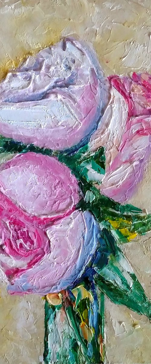 Roses Bouquet Painting Original Art Floral Artwork Flower Still Life Wall Art Impasto Small Oil Panting by Yulia Berseneva