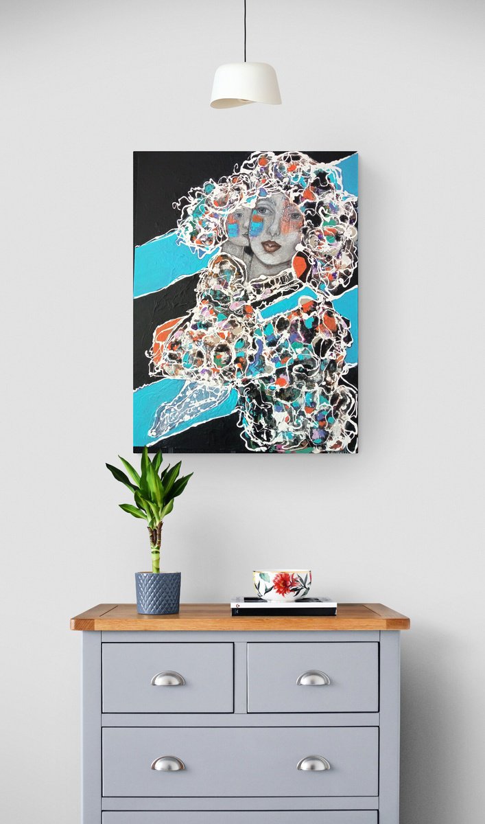 Abstract Portrait Acrylic Painting By Sylvie Oliveri, 24 X 31", What A Beautiful Time!, Original Artwork