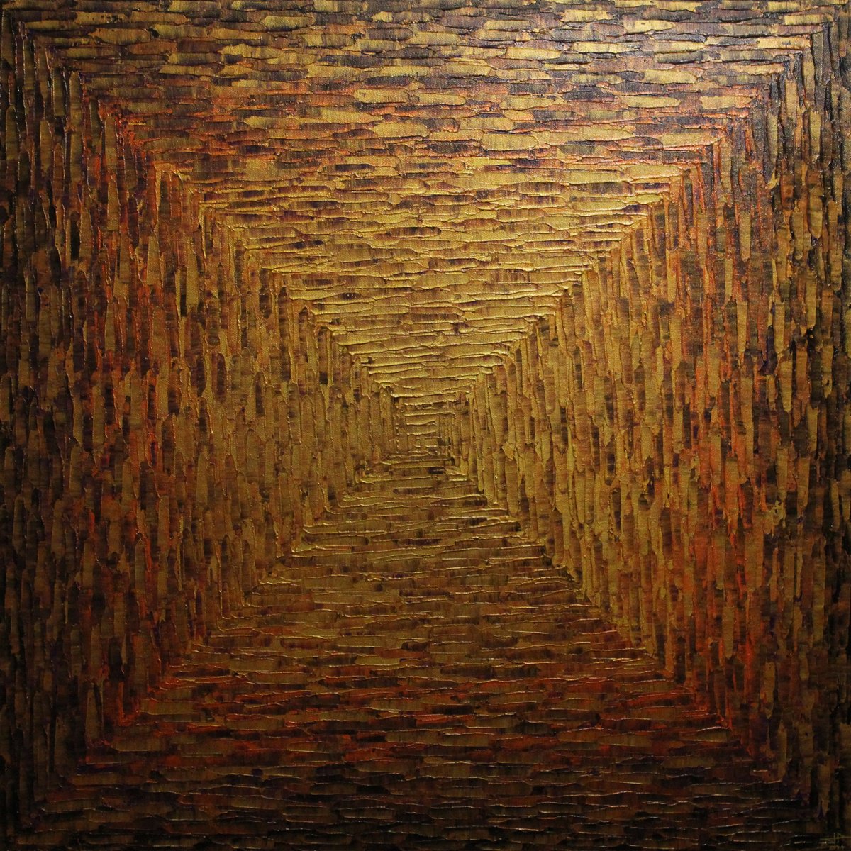 Abstract Acrylic Painting By Jonathan Pradillon, 31 X 31, Large Square Gradient Gold Orange Purplish, Original Artwork