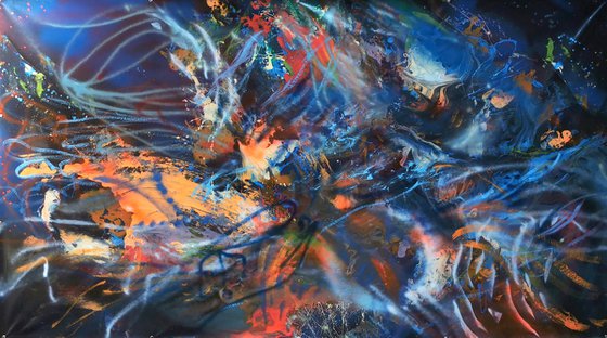 Gigantic xxl superbe colors abstraction fluid painting action art drippinig 450 cm ! by master Kloska