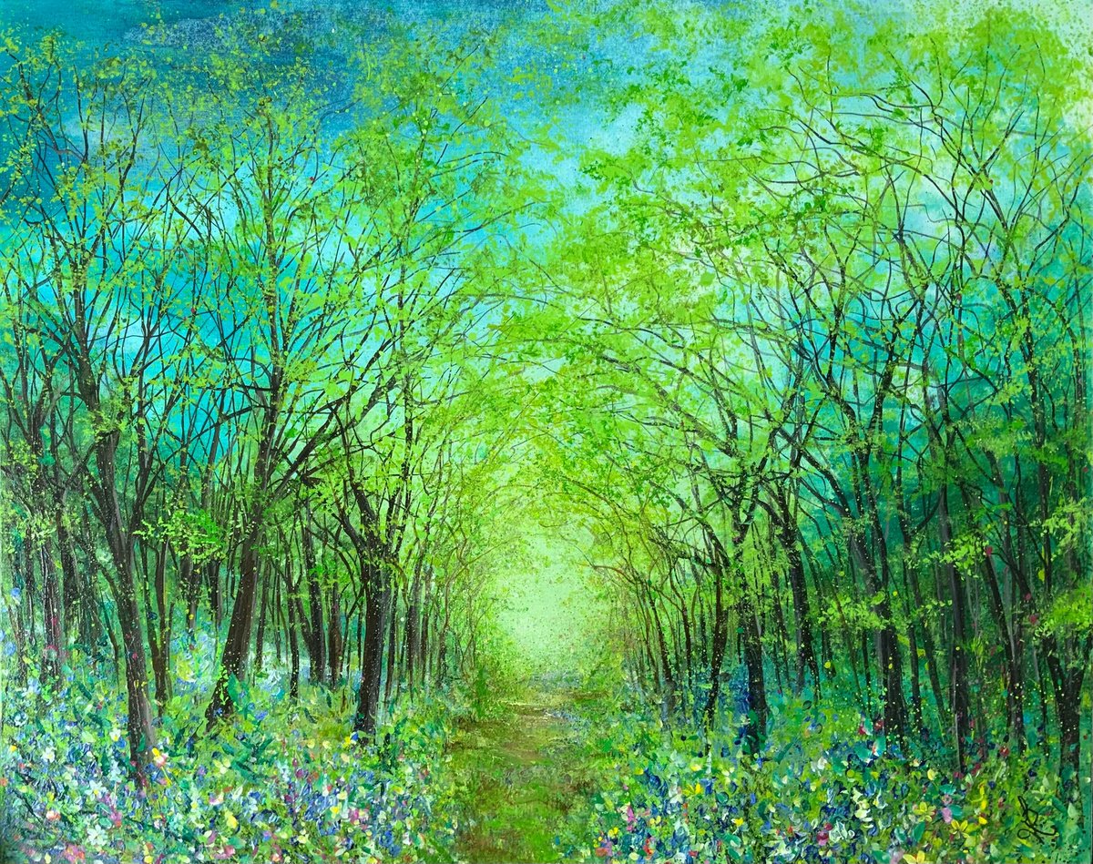 Expressive Landscape Acrylic Painting By Jan Rogers, 30 X 24, Bluebell Track Lancashire, Original Artwork