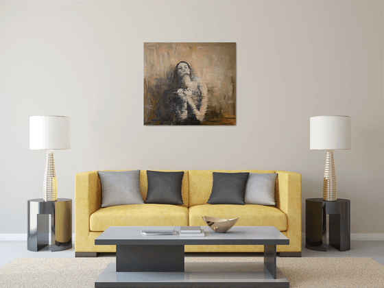 screams can’t drown my fear — contemporary figurative on stretched canvas