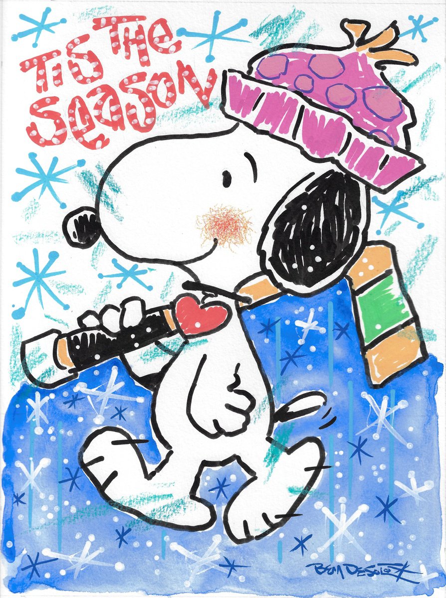 Cartoon Animal Acrylic Painting By Ben De Soto, 9 X 12, Tis The Season, Original Artwork