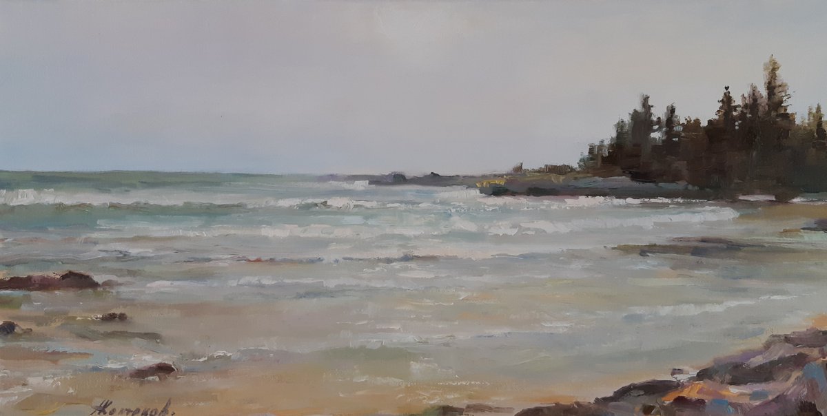 Seascape, original, oil on canvas impressionistic landscape by Alexander Koltakov