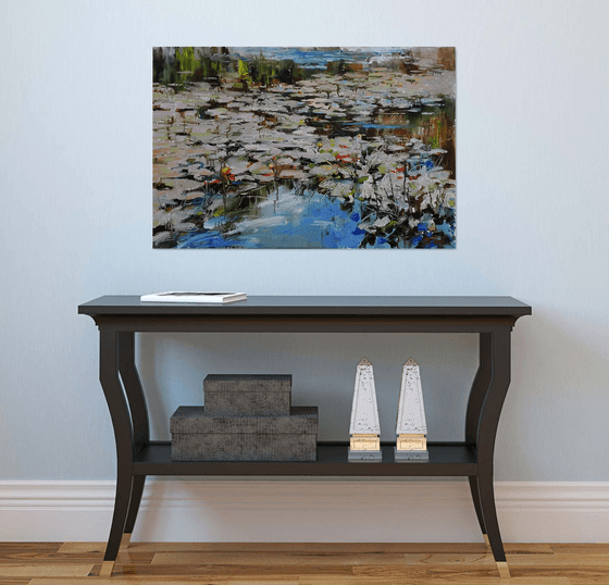 Landscape Pond - Lilies, River lily, painting original