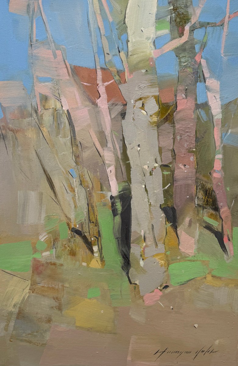 Impressionistic Landscape Oil Painting By Vahe Yeremyan, 14 X 21", Grove, Original Artwork