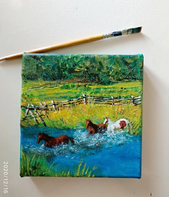 Ranch horses Miniature art