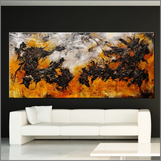 Grunged Sienna 270cm x 120cm Sienna Black Textured Abstract Art