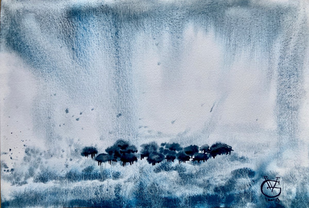 Impressionistic Landscape Watercolour By Valeria Golovenkina, 15 X 11", Steppe And Snowstorm 3, Original Artwork