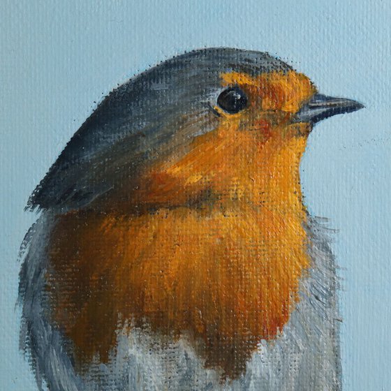 Robin in the Bushes Painting, Bird Artwork, Animal Art Framed