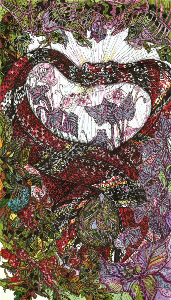 Impressionistic Animal Drawing By Maria Susarenko, 20 X 35", Ouroboros, Original Artwork
