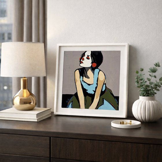 "Woman Clown" Original Painting Green