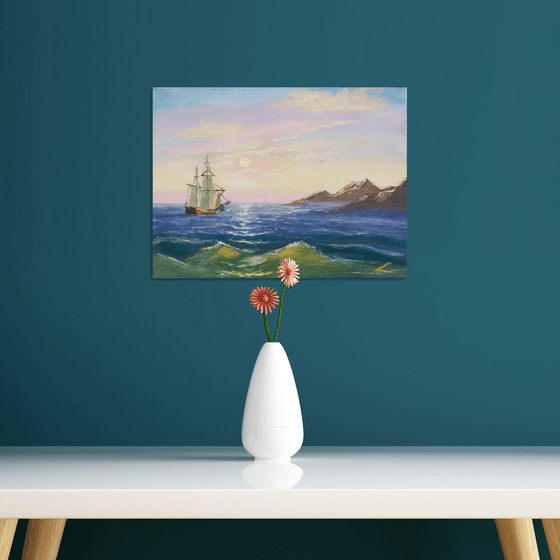 Seascape with a sailboat