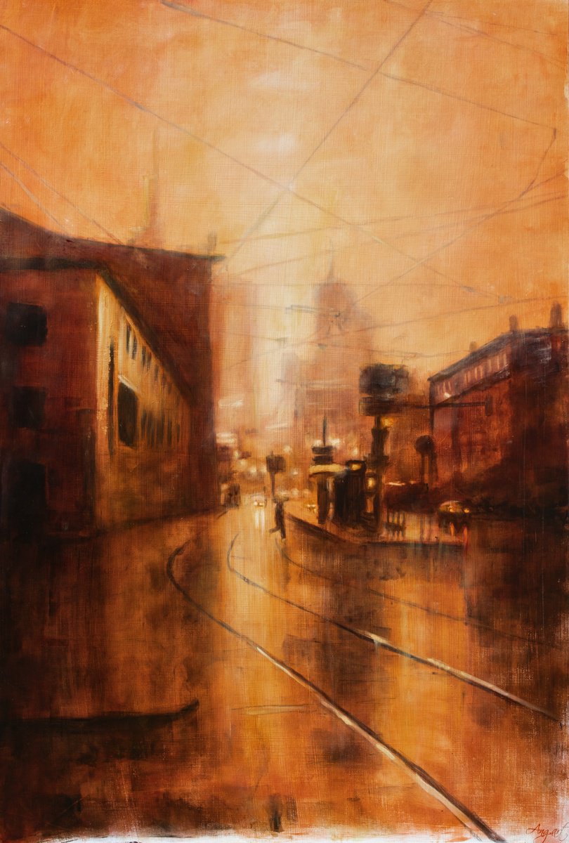 Impressionistic Cityscapes Oil Painting By Angela Suto, 28 X 41, Incandescence, Original Artwork