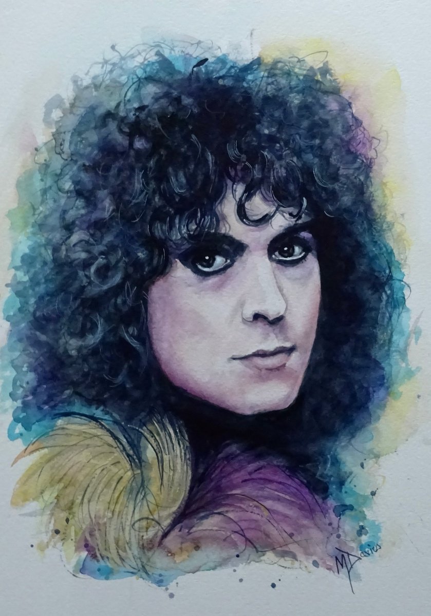Photorealistic Portrait Watercolour By Mel Davies Original Art, 11 X 16", Marc Bolan, Original Artwork