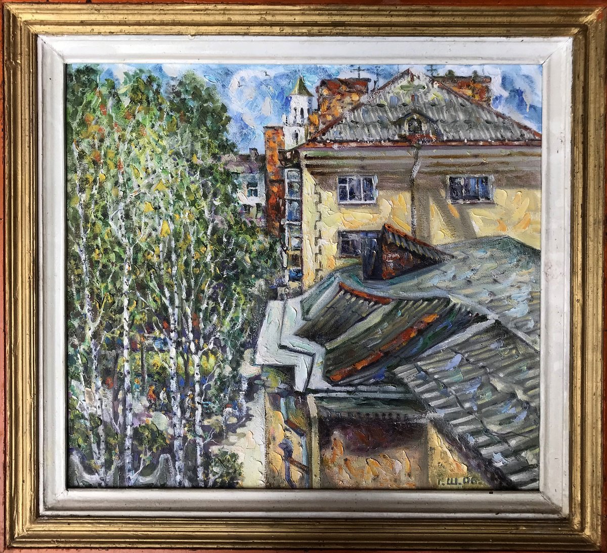 Impressionistic Landscape Oil Painting By Ivan Shapoval, 28 X 25, View From The Balcony, Original Artwork