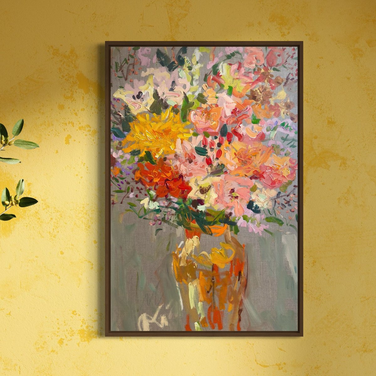 Impressionistic Botanical Oil Painting By Lilia Orlova-Holmes, 20 X 30", Warm Glow., Original Artwork