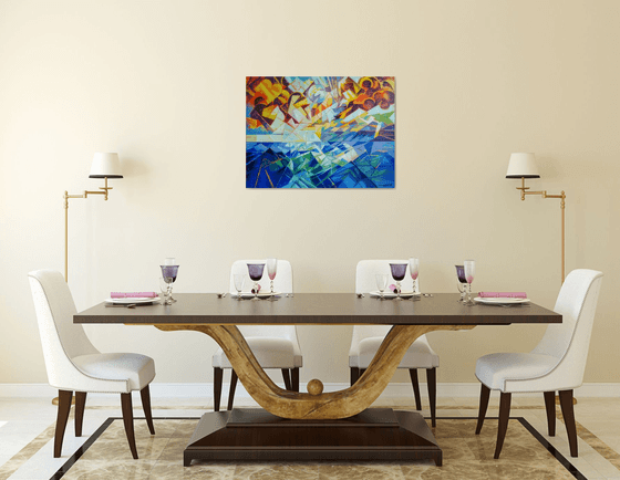 Seascape (60x80cm, cubism, oil painting, ready to hang)