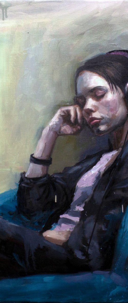 Sleeping Girl with Headphones by Alexandr Klemens