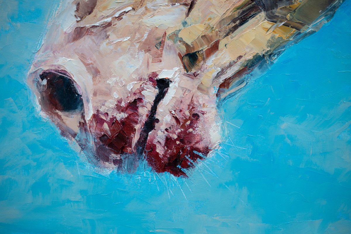 Surrealistic Animal Oil Painting By Anna Ravliuc, 39 X 39, Sky Gaze, Original Artwork