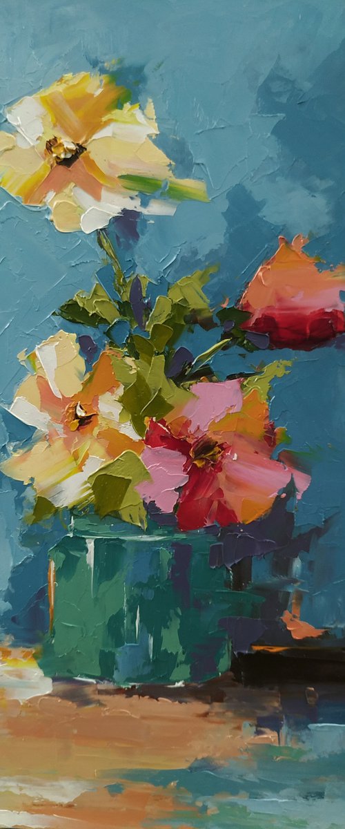 Modern art. Still life painting. Flowers in vase. Gift idea by Marinko Šaric