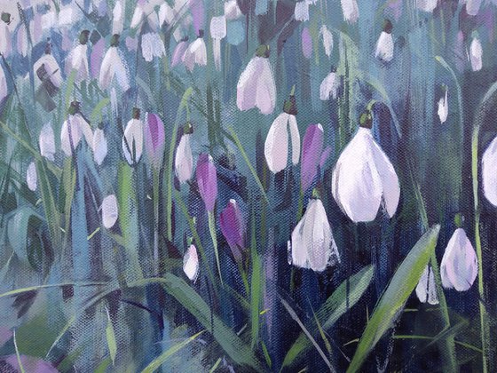 Snowdrops, original acrylic painting on canvas