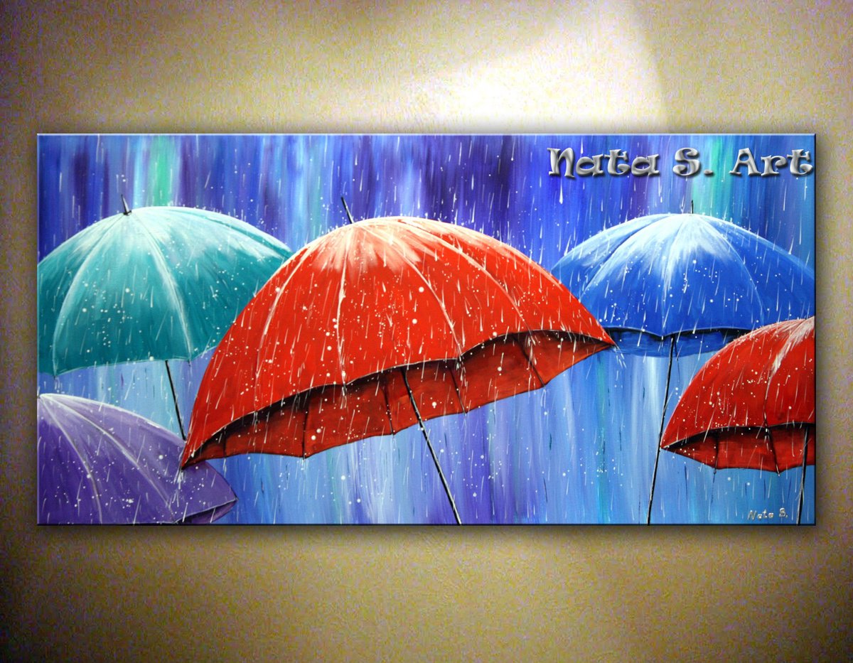 Rainy Day - Original Canvas Art 48 x 24 by Nataliya Stupak