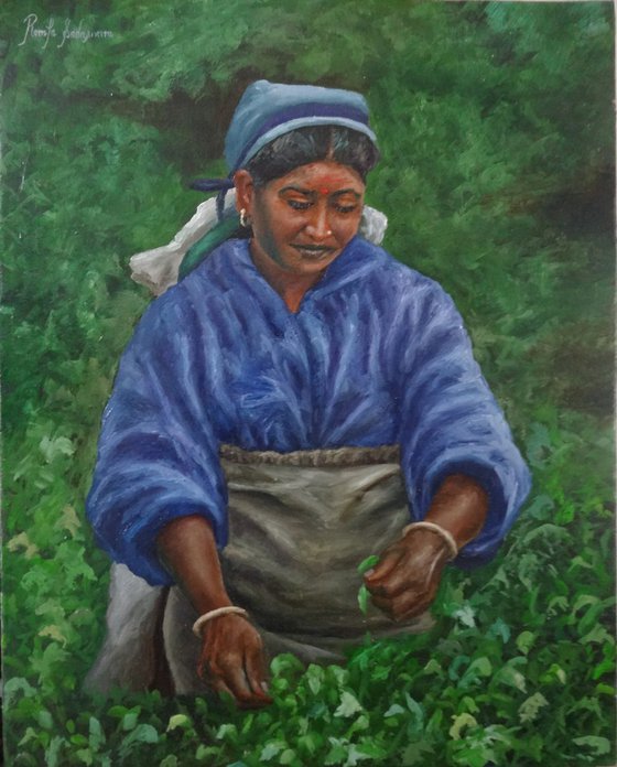 Woman plucking leaves