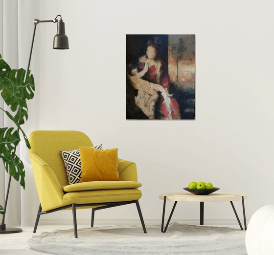 Madonna and child in the evening