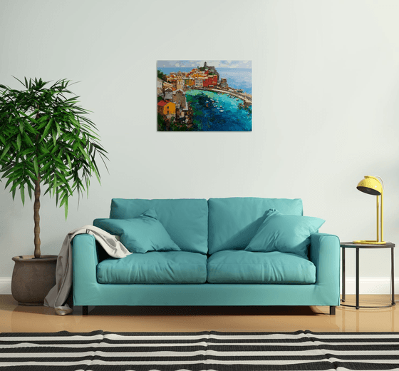 Vernazza Cinque Terre iItaly - Original impasto landscape painting textured Oil painting Italy wall art