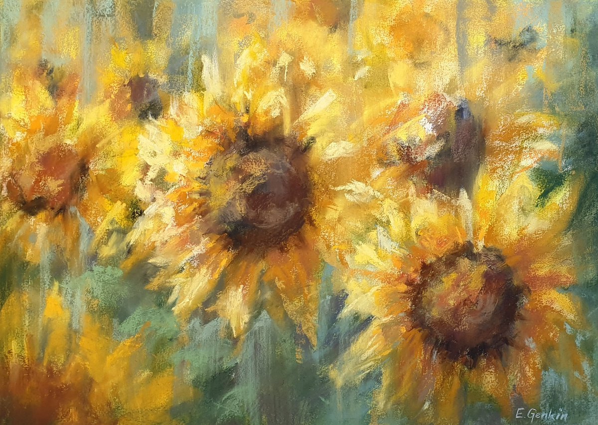 Impressionistic Botanical Pastel Drawing By Elena Genkin, 19 X 13, Summer, Please Don