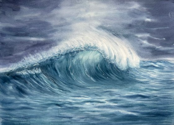 Sea Resonance. Watercolor wave