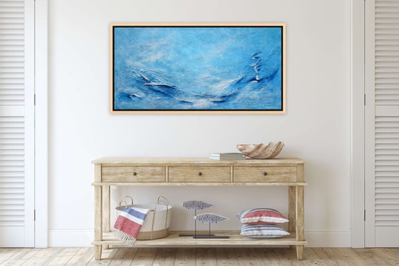 Large Blue Abstract Textured Painting Modern Art with Heavy Texture. Abstract Landscape Contemporary Seascape Artwork for Livingroom or Bedroom