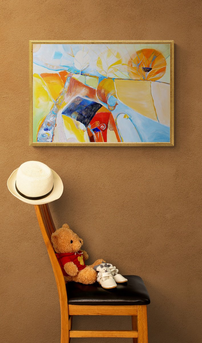 Impressionistic Landscape Acrylic Painting By Maria Paunova, 28 X 20", Landscape In Blue, Original Artwork