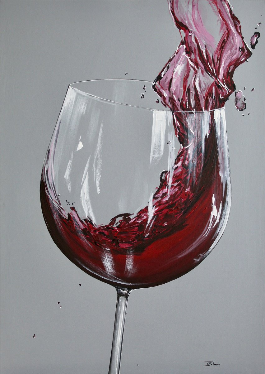 Impressionistic Still Life Acrylic Painting By Liza Illichmann, 20 X 28", Merlot, Original Artwork