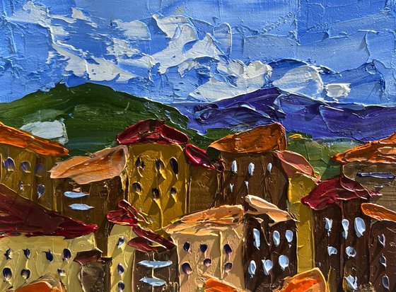 Italy Painting Cityscape Original Art Roofs Small Oil Impasto Artwork Europe Travelling Home Wall Art 8 by 6" by Halyna Kirichenko