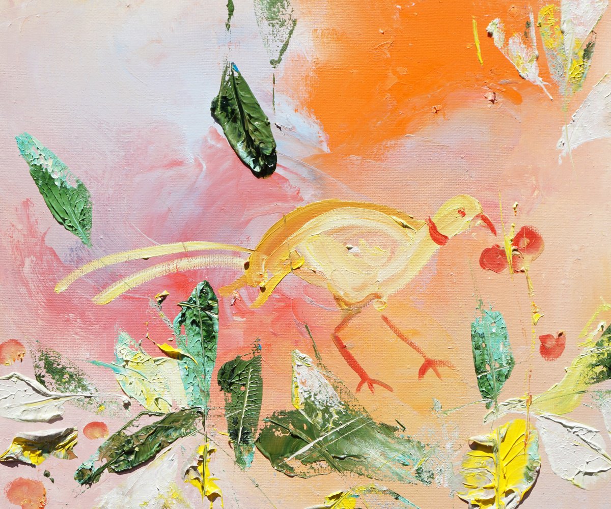 Abstract Animal Oil Painting By Jelena B, 20 X 16, Pheasant With The Red Necklace, Original Artwork