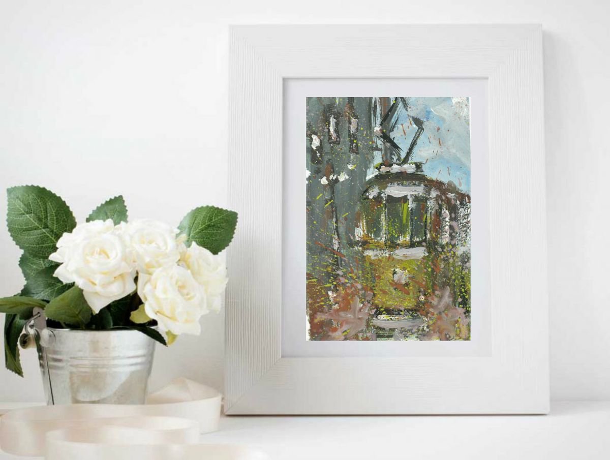 Impressionistic Cityscapes Painting By Eugene Gorbachenko, 6 X 8, Tram In Kiev, Original Artwork