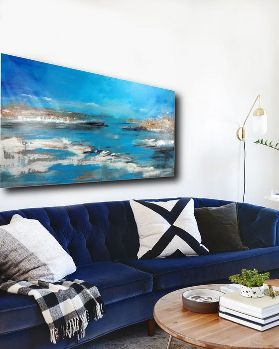 large landscape  painting 140x70 cm-large wall art   title : abstract-c400