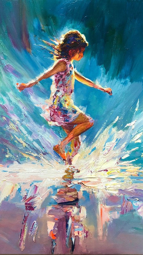 Running on Water| Impressionist Figurative by Viacheslav Zaykin