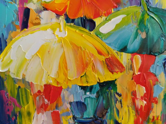 In the rain - umbrella oil painting, colored umbrellas, umbrella art, people in the rain, oil painting, people art, rain, umbrella, impressionism,palette knife, gift