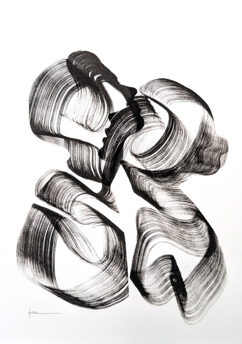 Expressive Ink Drawing , Interwoven Souls By Nicol Vacaru, 15 X 22, Artwork For Sale On Artfinder